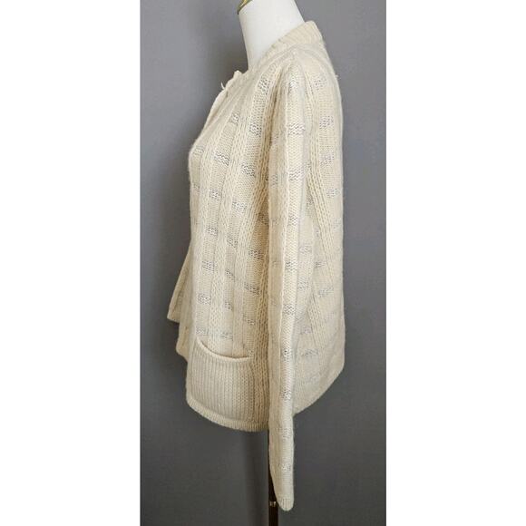 Vintage Cyril Cullen Wool Blend Cardigan Sweater Ireland White Cream Button - Picture 2 of 10
